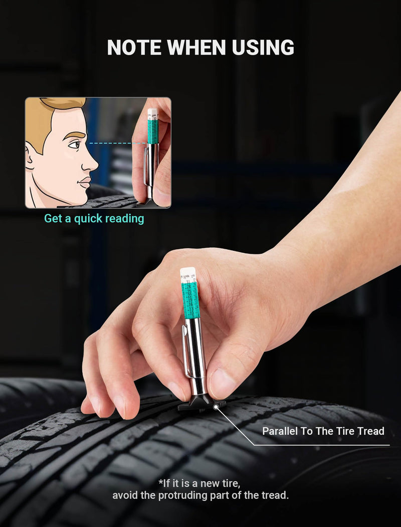 2-Pack Tire Tread Depth Gauge, Color Coded Tire Depth Gauge with Pocket Clip in 1/32 Inch Increments, Accurate Tread Gauge Depth 32nds Measuring Tool for Car, Semi Truck Tire Tread Checker
