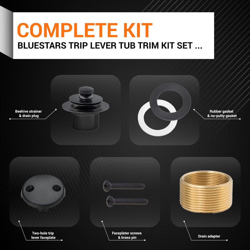 BlueStars Lift & Turn Tub Trim Kit Set with Two-Hole Overflow Faceplate - US Standard Size Fits 1.40"-1.50" Holes - Complete Kit with Fine Thread/Coarse Thread & No-putty Gasket Assembly