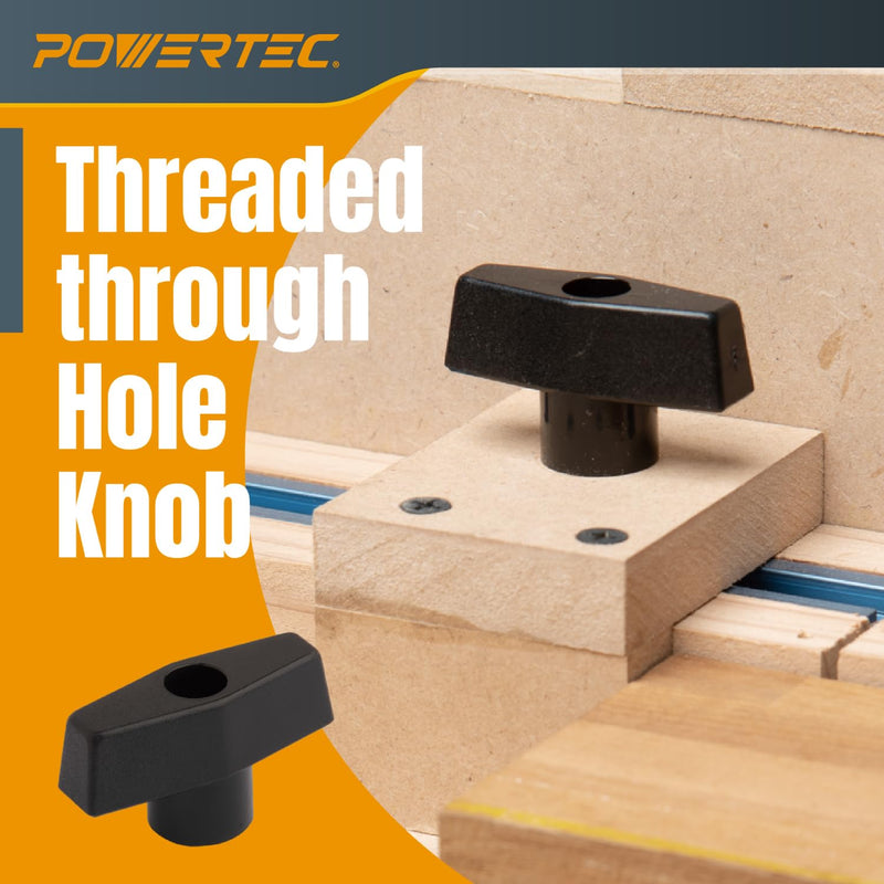 POWERTEC 72030 T Track Knob Kit w/T Slot Router Bit (5/8" Dia. x 3/16" H x 1/4" Shank), Threaded Knobs and 5/16”-18 T Slot Bolts Set, 16-pc T Track Accessories for Woodworking Jigs and Fixtures