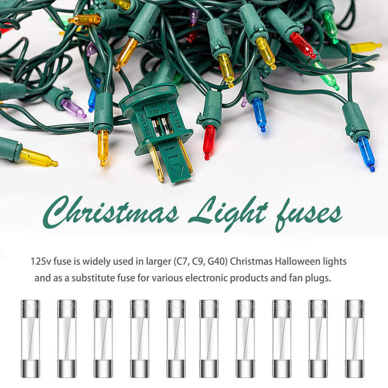 Tnisesm 20 Pcs Christmas Light fuses 3A 3.6x10mm 125V Fast Blow Glass Fuses, Mini Small Fuse, Christmas String Outdoor Light Plug Fan Fuse 3A Christmas Light fuse