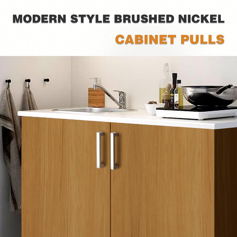 Probrico 25 Pack Stainless Steel Modern Kitchen Cupboard Handles 5 Inch Holes Centers Cabinet Drawer Pulls Brushed Nickel 5.5 Inch Total Length hole center 5"