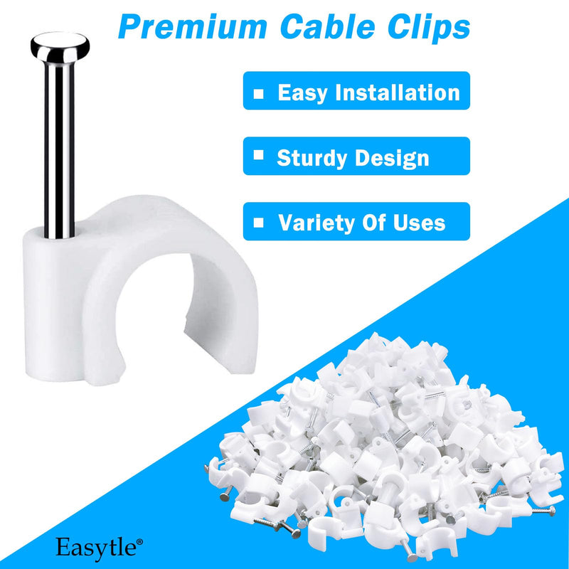 Cable Wire Clips 4mm 6mm 8mm 10mm (Pack of 200) Cable Management RG6 RG59 CAT5 CAT6 RJ45 Electrical Ethernet Dish TV Speaker Wire Cord Tie Holder Single Coaxial Nail Clamps 200 Pcs