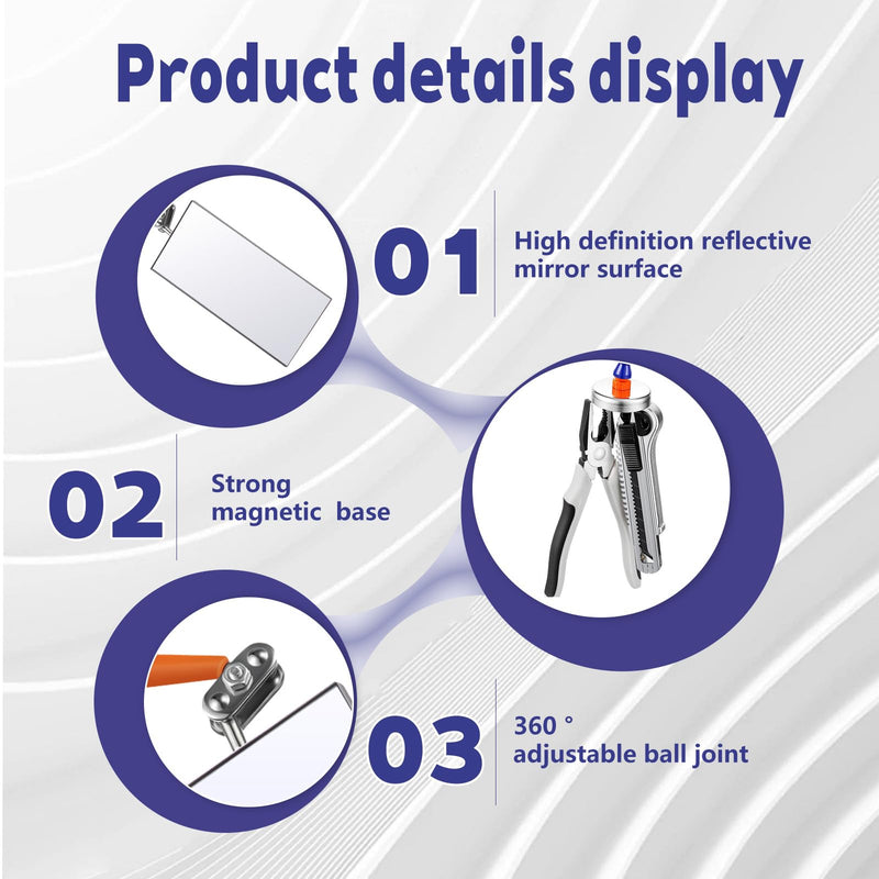 Copkim 2 Pcs Inspection Mirror Kit 17.5 Inches Long 360° Rotation Welding Mirror with Magnetic Base Adjustable Mount for Mechanical Maintenance/Automotive Inspection