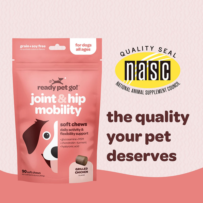 Hip and Joint Chews for Dogs | Dog Glucosamine Chews for Comfort & Mobility with Chondroitin MSM & Turmeric | Dog Joint Supplement for All Ages & Sizes | NASC Certified & Made in The USA | 90 Chews Hip and Joint 90 Count