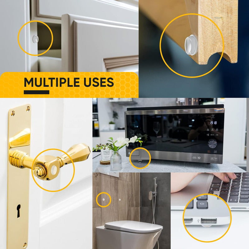 Vellax Cabinet Door Bumpers 128 Pcs - 1/2” Diameter Clear Self Adhesive Pads, Cabinet Stoppers, Rubber Bumpers for Drawers, Cupboards, Cutting Boards, Glass Tops, Picture Frames, Kitchen Furniture 128 pcs - 0.5" x 0.14"