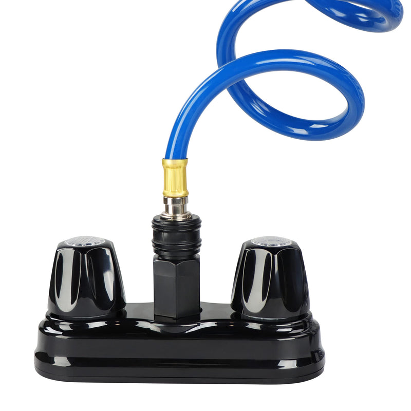 Empire Faucets CRD-BKQDC5-15CHSPRY RV Potable Water Hose Set - 15' Coil Hose with 4" Black Quick Disconnect and 7-Function Sprayer