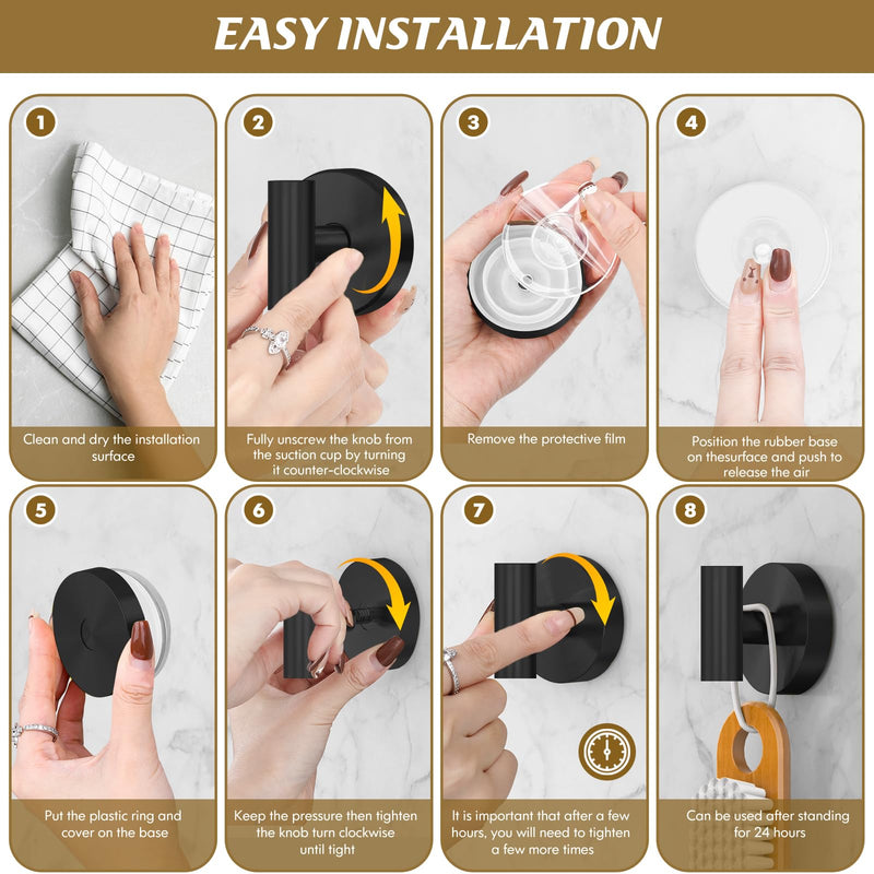 Suction Cup Hooks for Shower,Heavy Duty Shower Hooks for Inside Shower,No Drill Wall Mounted Towel Hooks for Bathrooms Wall,Kitchen,Glass,Mirror,Tile to Hang Towels,Robes,Coat-Black(2 Pack) Black-2pc