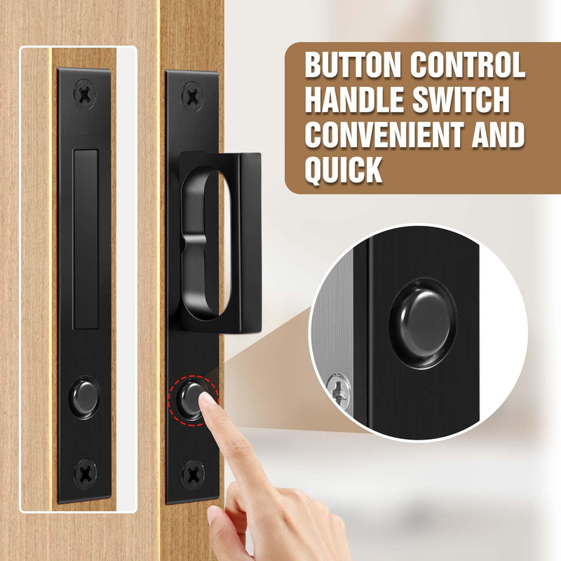 6-Inch Pocket Door Hardware Set - Complete 304 Stainless Steel Kit with Pop-Out Ring Pocket Door Handle, Edge Pull,Door Thickness Minimum 1 7/14 inches Black