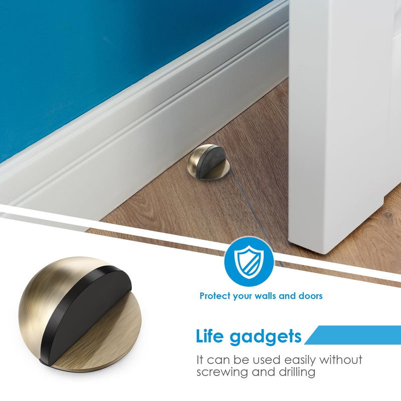 2 Pcs Self Adhesive Door Stoppers, Stainless Steel Floor Door Stop Wall Protector, Half Dome Floor Gate Block for Living Room, Bedroom, Bathroom, Office (Bronze) 2 Bronze