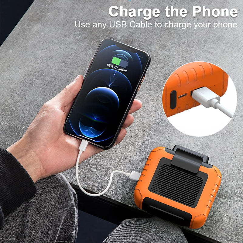 Portable Mini Waist Fan Rechargeable with 23H Working Time, 6200 RPM Strong Airflow, 3 Speed Levels, Belt Shirt Fan Clip on Waist Portable Cooling device for Blue Collar,Outdoor Working,Jobsite Orange