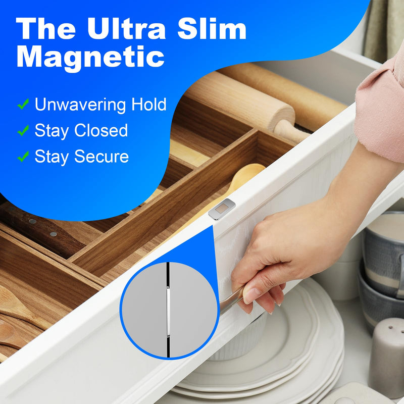 10 Pack Magnetic Cabinet Door Catch, Ultra Thin Cabinet Door Magnets, Adhesive Drawer Magnets to Stay Closed, Stainless Steel Cabinet Latch Easy to Install with Double Sided Tape, Thickness 0.08in Silver