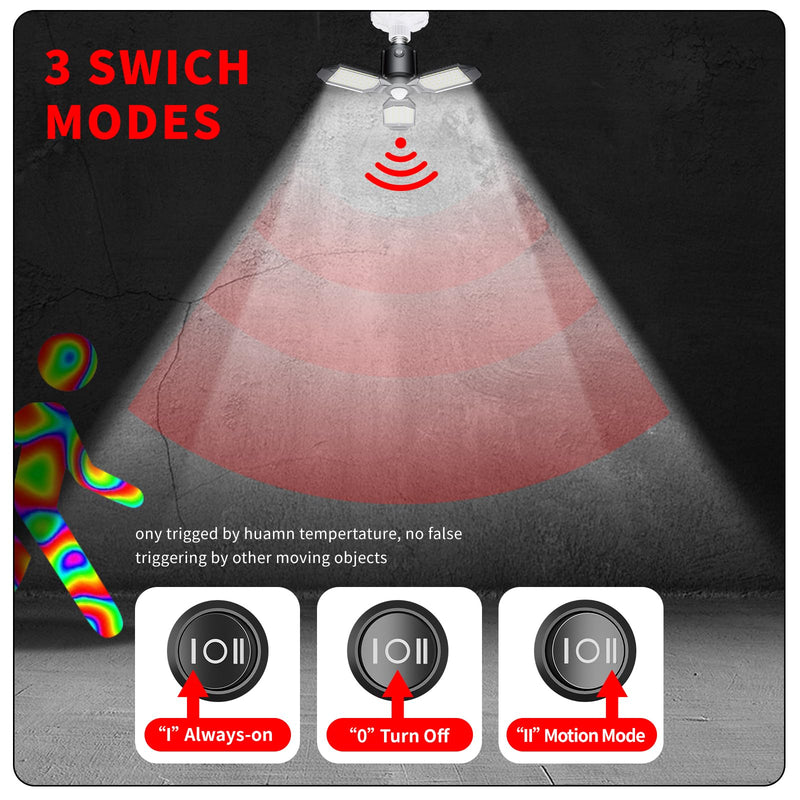 Motion Sensor Garage Light, 80W Garage Lights Ceiling Led Motion Activated,Dusk to Dawn Sensor Lights,Ultra Bright LED Shop Light Bulb,Screw in Shop Lights for Barn,Basement(2Pack) Screw in 2 Pack