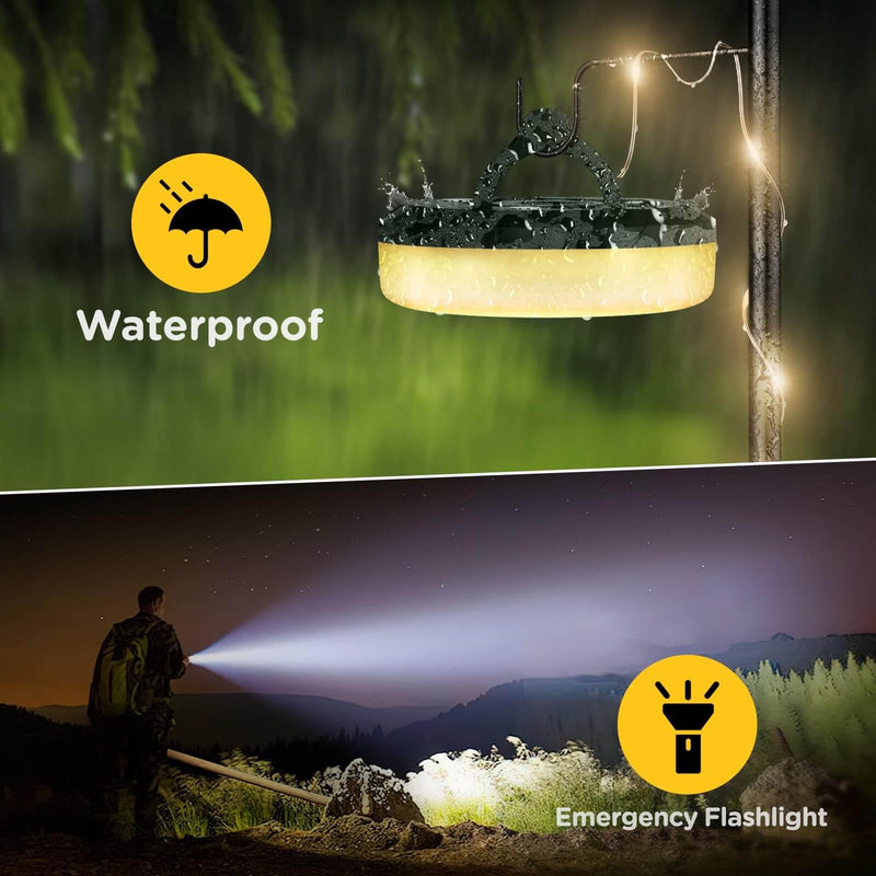 Camping String Lights, 4 in 1 Quick Storage 32.8FT Rechargeable Tent Lights String with 8 Lighting Modes, Hanging Waterproof Portable LED Lamp for Outdoor Patio Awning Garden Party Essentials Green