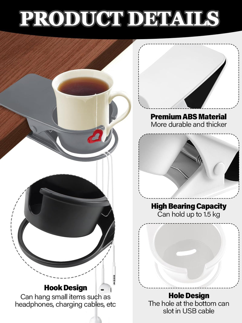 3PCS Drinking Cup Holder Clip Kalolary Chair Desk Bottle Cup Stand DIY Glass Clamp Storage Saucer Clip with Groove for Potted Plant Beverage Coffee Mug Holder Clip for Home & Office (Black White Grey) 3PCS Black White Gray