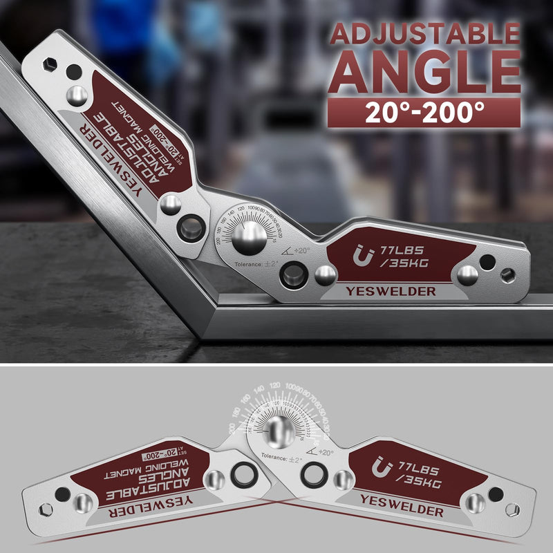 YESWELDER Adjustable Angle Welding Magnet 20-200° Magnetic Welding Holder of 77LBs Holding Power Welding Accessory Medium-77LB