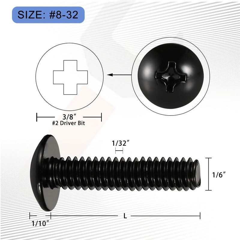 #8-32 x 1/2" Truss Head Machine Screws, Full Thread, 18-8 Stainless Steel, Black Finish, Quantity 100 #8-32 x 1/2"