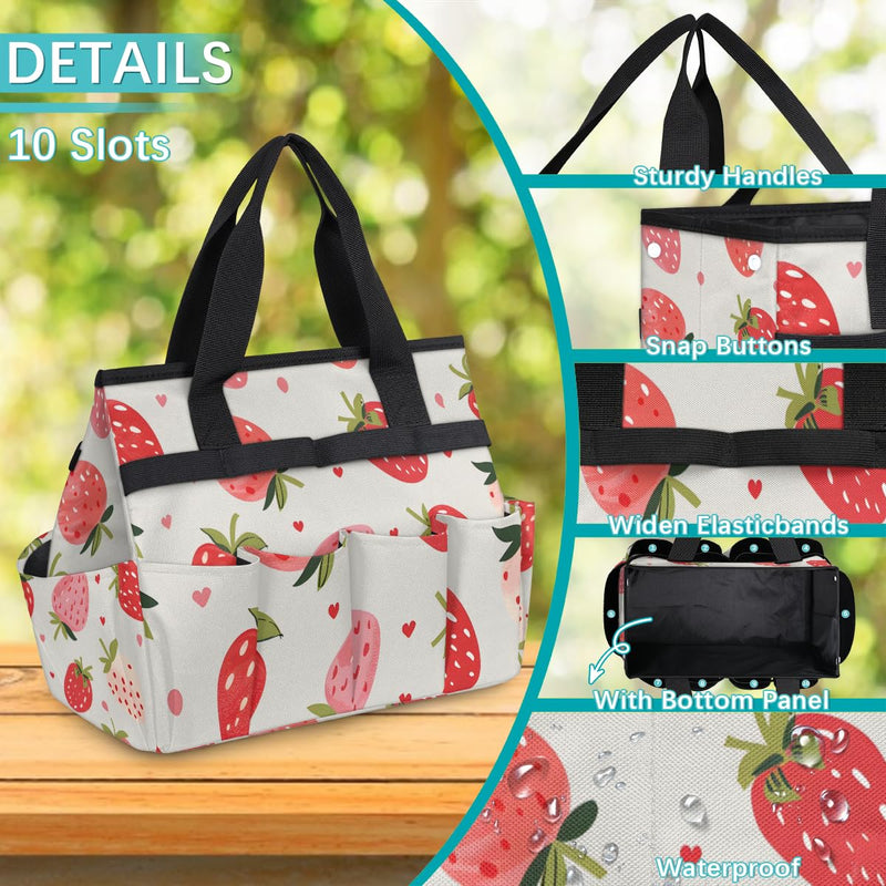 Strawberries Gardening Tool Bag,Heavy Duty Garden Tote Bag,Portable Oxford Gardening Storage Basket Organizer Handbag with Pockets Handle,Hand Tools Gifts for Outdoor Garden Lawn Yard Strawberries