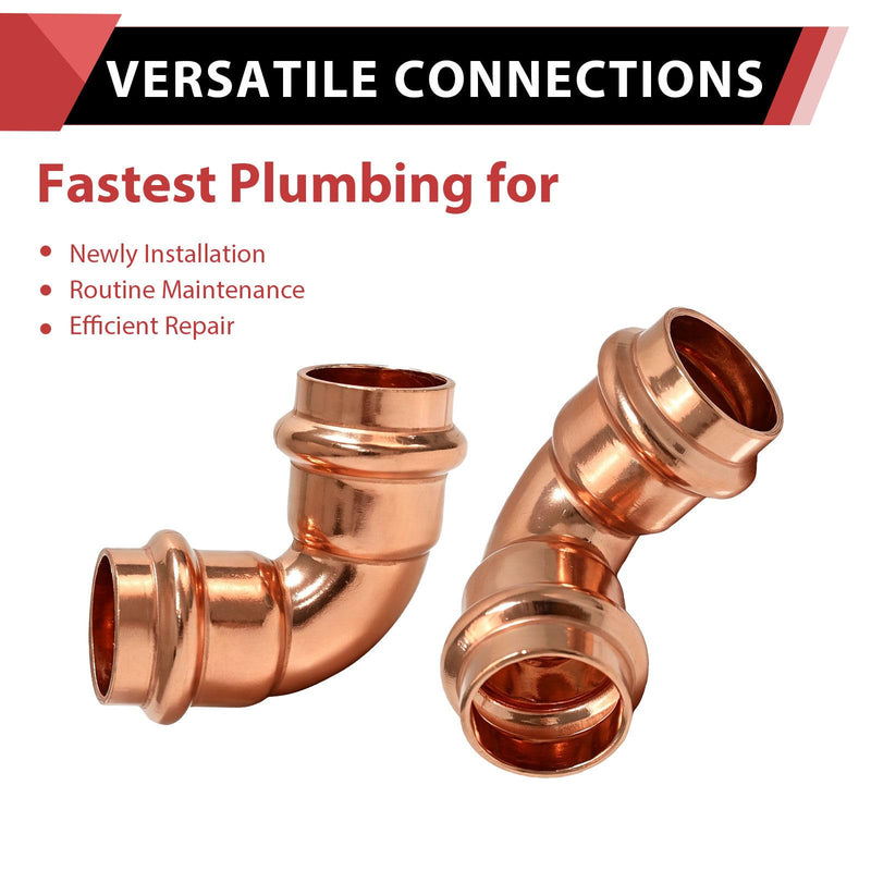 10Pcs EFIELD 3/4"Copper Press 90 Degree Short Radius Elbow(PRESS459-10-10) 10 3/4" x 3/4"