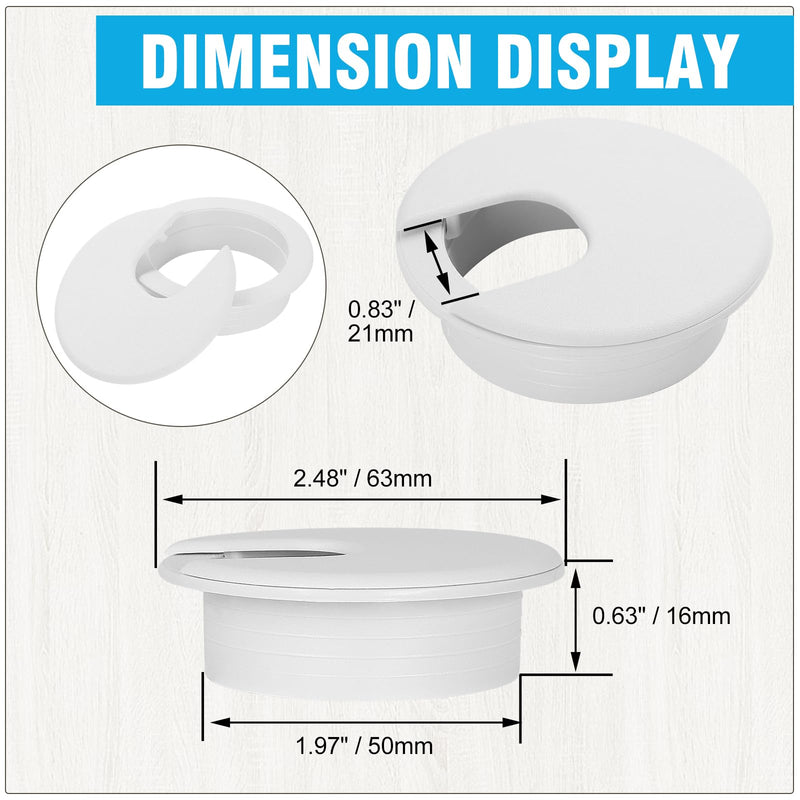 2" White Desk Grommet, JTemgle Plastic Cable Hole Cover Computer Table Cord Wire Organizer Caps Desktop Cord Management for Home Office TV Stands Tabletops, 2 Pieces 2" / 50mm