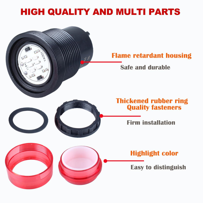 2Pcs 30mm Anti-Vandal and Anti-Corrosion Power Signal Indicator Light 110V 220V 380V AC 1.18" mounting Hole Size (Red) Red 110-380V