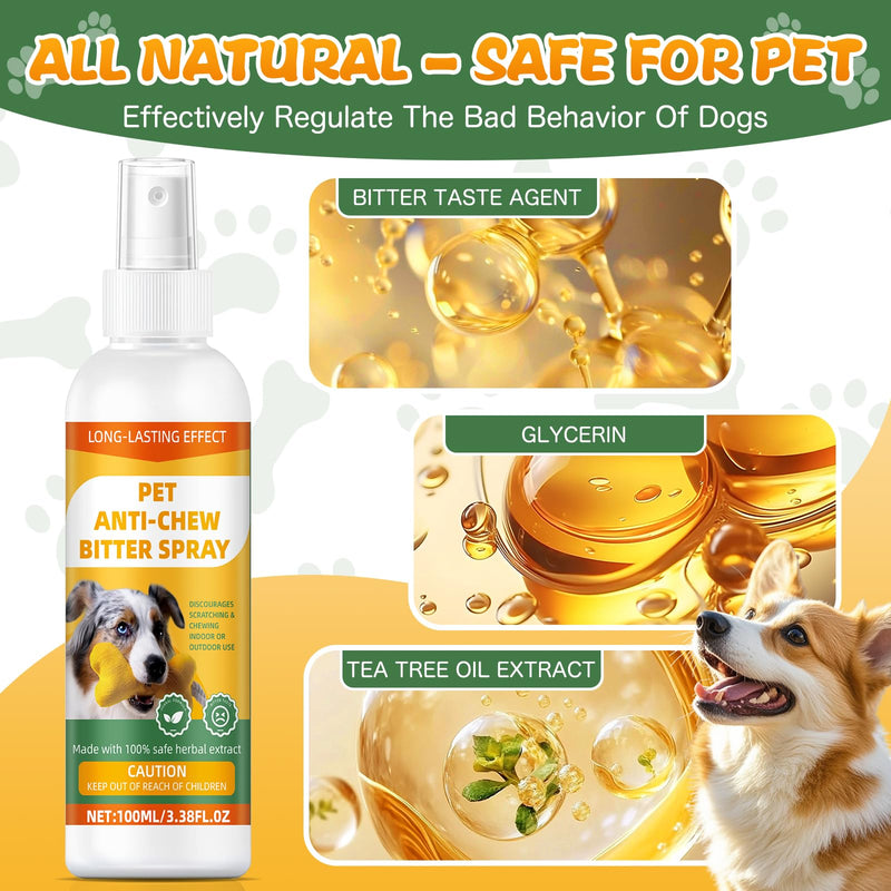 Dog Bitter Anti‑Chew Training Spray, Natural Gentle Formula Deterrent, Discourage Chewing Licking & Biting, Safely Protect Furniture Shoes & Belongings (Gentle Bitter) Gentle Bitter