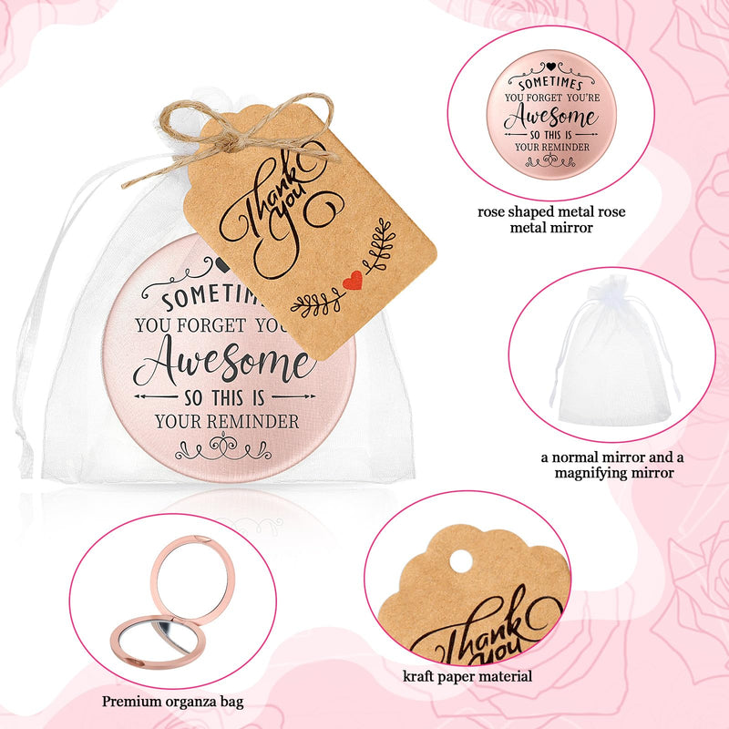 Soaoo 24 Set Inspirational Compact Mirror Bulk Metal Round Shell Sometimes You Forget Your Awesome Gifts for Women Appreciation Double-Sided Purse Mirrors Employee Coworker Women Day Wedding Gift