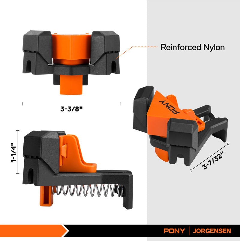 PONY 4-Pack Corner Clamp for Woodworking, 90 Degree Right Angle Clamp, Light-Duty Single Handle Wood Clamps, Adjustable Spring Loaded Woodworking Clamp, Frame Cabinet Wood Tools Accessories