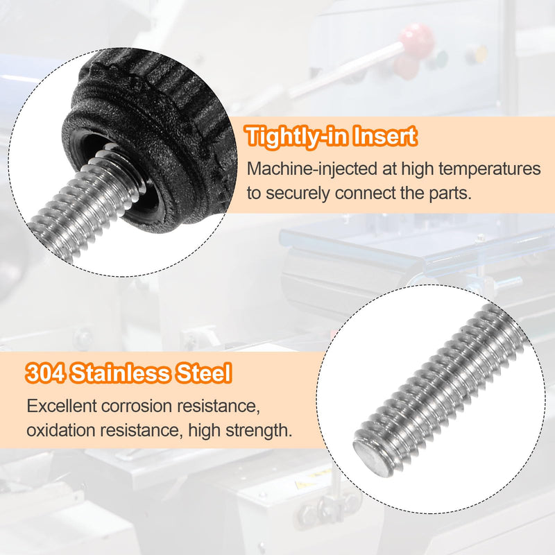 HARFINGTON 10pcs Knurled Clamping Knobs Thumb Screws M4 x 12mm Metric Male Thread 13mm Matte Plastic Head 304 Stainless Steel Stud Hand Threaded Knob Thumbscrew Handle, Black M4 x 12mm x 13mm