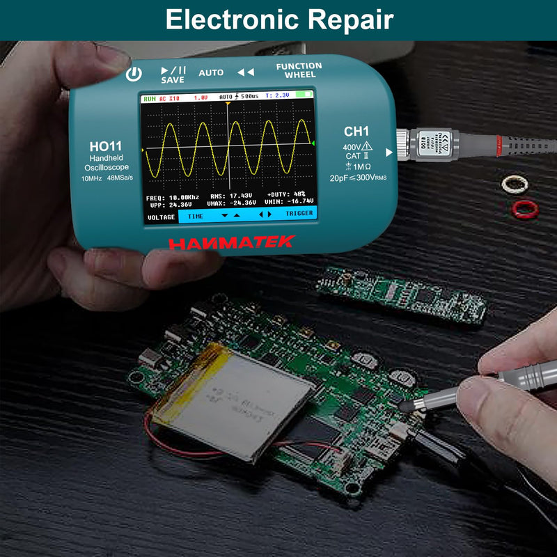 HANMATEK HO11 Handheld Digital Oscilloscope - 10MHz Bandwidth, 48MSa/s High-Precision Sampling, 2.8" TFT Display, USB Rechargeable, Advanced Trigger System, Portable for Fieldwork Professional 10 Mhz