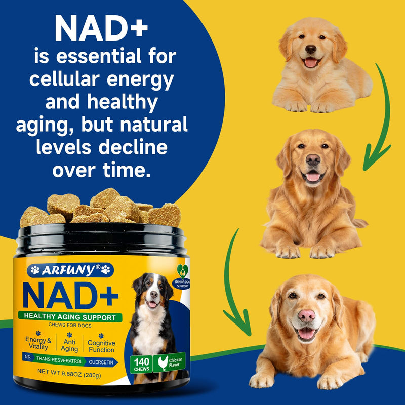 NAD+ Soft Chews for Dogs & L-Lysine for Cats - for Dogs Energy & Vitality, Anti-Aging, Cognitive Function - for Cat Feline Respiratory, Sneezing, Runny Nose, Eye Function