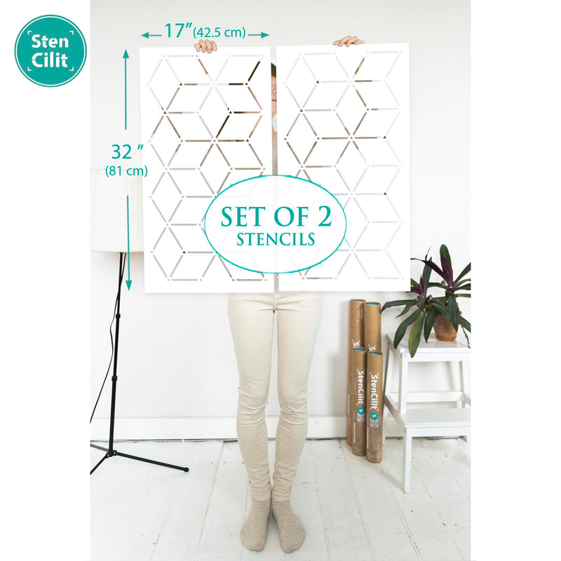 STENCILIT Rhombus Large Wall Stencil for Painting - 17x32In Stencil