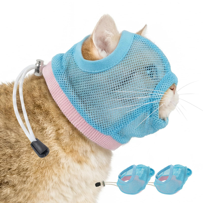 2 Pieces Visible & Breathable Cat Muzzle for Grooming, Anti-Bite Pet Mask with Adjustable Neck Size and Ear-Friendly Design