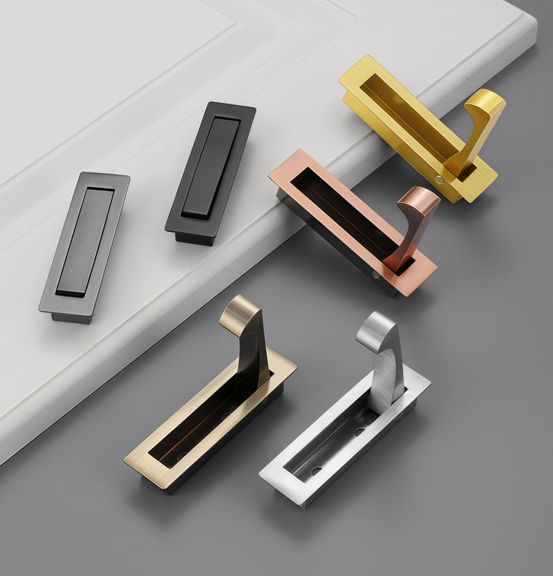 2 Pack Recessed Pocket Door Flush Mount Pull Handle, Elfthloo Stainless Steel Hidden Finger Design Sliding Door Hardware, Brushed Brass Finish, Edge Flush for Modern Furniture 2 Pack Brushed Gold