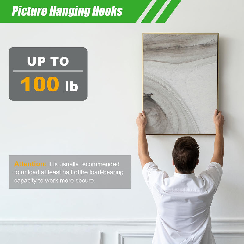 169 Picture Hook Sets, 10-100lb Picture Hanging Kit, Boxed 83 Metal Picture Hangers and 86 Nails, Suitable for Wooden Walls, Plasterboard Picture Hooks.