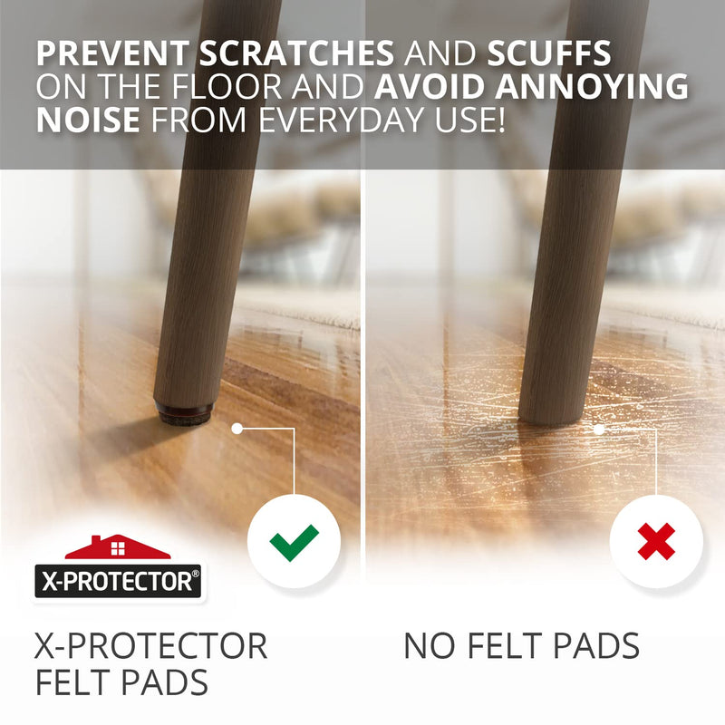 Nail-on Felt Pads X-PROTECTOR 40 PCS - 0.8" Felt Furniture Pads - Brown Chair Leg Floor Protectors - Nail in Furniture Pads for Furniture Legs - The Best Felt Chair Pads for Hardwood Floors (20mm)! 20mm Brown