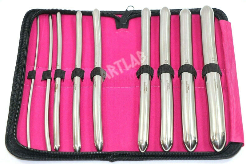 Premium German Hegar Dilator Sounds Set 9 Pcs Ultra Smooth Finish Double Ended, Stainless Steel,Temperature Control,Autoclavable,Compact Storage Case.