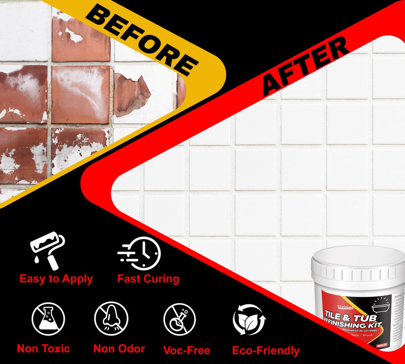 Tub and Tile Refinishing Kit, 17.6oz Tub Refinishing Kit with Complete Tools and Hardener, Tile Paint for Bathtub, Countertop, Sink, Floor, Wall, Kitchen, Gloss White, Waterproof ＆ Voc Free