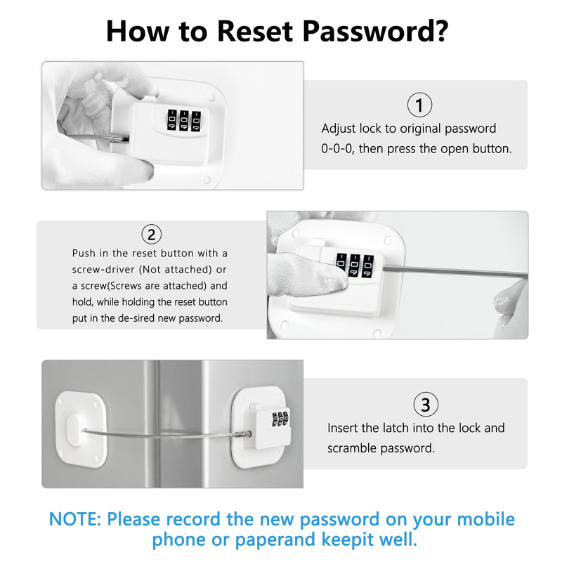 Refrigerator Lock, Heavy Duty Fridge Lock, Combination Lock for Refrigerator Cabinets, Drawers, Safety Lock, Easy Install No Keys Needed (White-4Pack) White-4Pack