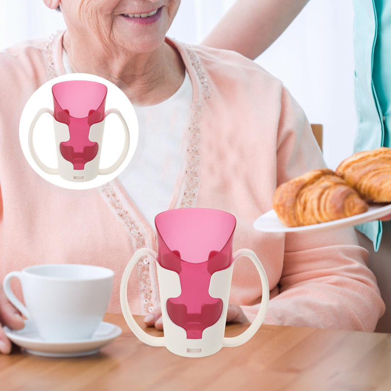 Luxshiny Nosey Cup with Handles, Elderly Care Feeding Cup, -Choke Cup for Bedridden Patients, Disabled, Elderly, Dysphagia Cup for Liquid Feeding, 5.50X5.11X2.55in (Magenta)