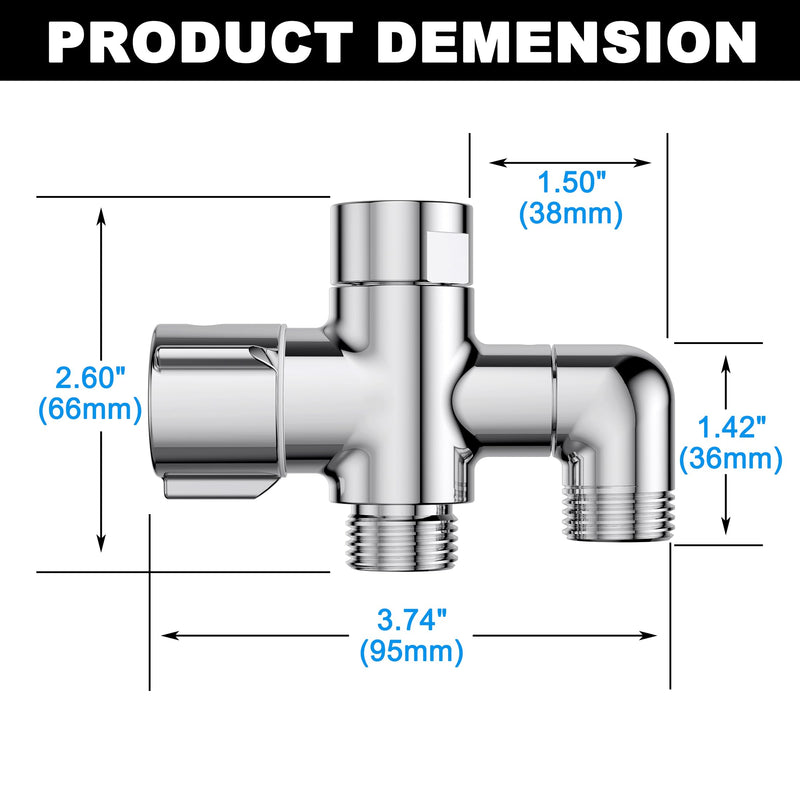 Solid Brass 3 Way Shower Arm Diverter Valve for Handheld Shower Head and Fixed Spray Head, G1/2 Universal Bathroom System Component Replacement Part (Chrome Finish) Chrome