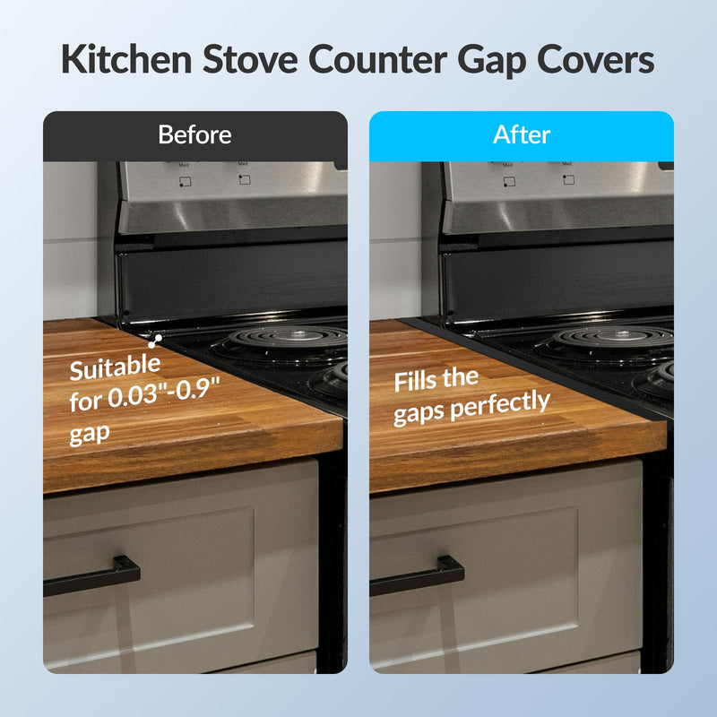 Stainless Steel Stove Gap Covers 13.8~27.5 Inch Retractable, Range Trim Kit Between Stove Top and Counter Heat Resistant & Easy to Clean Oven Gap Filler by BOGDA (2 Packs) Black