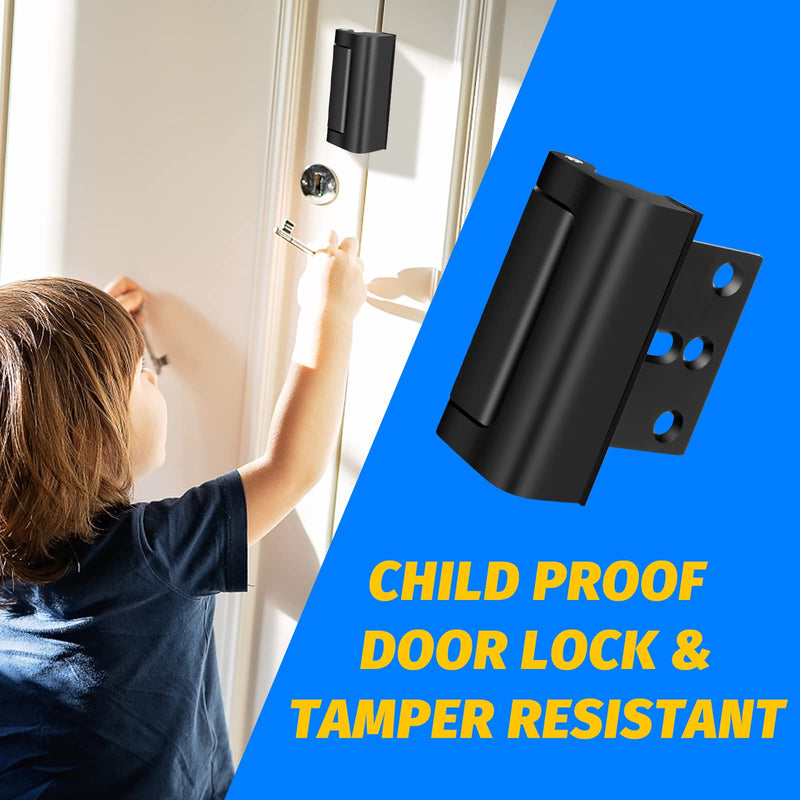 Home Security Door Lock, Fcicarn Childproof Door Reinforcement Lock with 8 Screws, 3 Inch Stop Withstand 800 lbs for Inward Swinging Door, Upgrade Night Lock to Defend Your Home (3-Pack,Black) 3 Pack Black