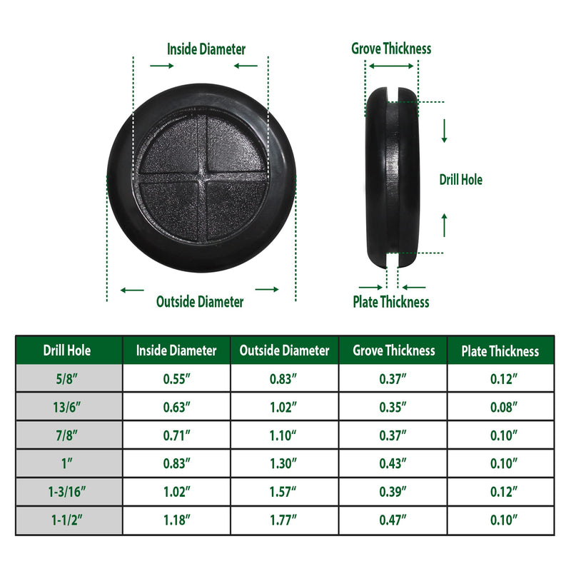 52pcs Rubber Grommets kit, Firewall Hole Plugs in 6 Drill Hole Sizes of 5/8" 13/16" 7/8" 1" 1-3/16" 1-1/2" – Rubber Hole Plugs for Wire Protection & Hardware Repair 52 Pcs Plugs - NewNest Australia