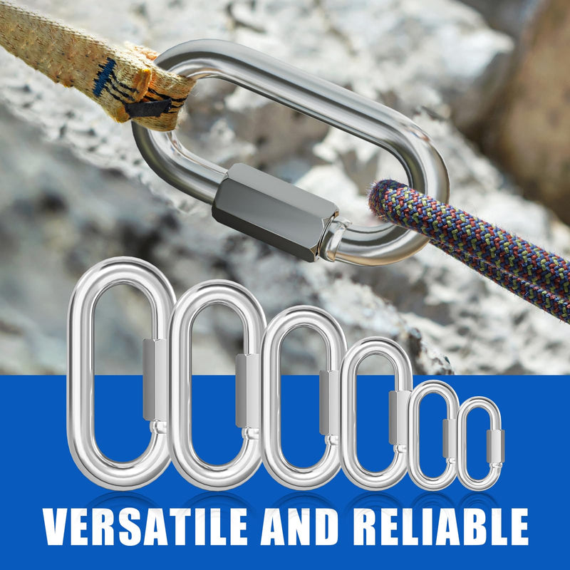 KINLINK 15PCS M5 3/16 Quick Link Chain Connector, 304 Stainless Steel Carabiner, Small Locking Carabiner Clips Heavy Duty Chain Link Connector for Connecting Hammock，Swing, Shade Sail-Capacity 650LB M5-1.97IN Silver-15PC
