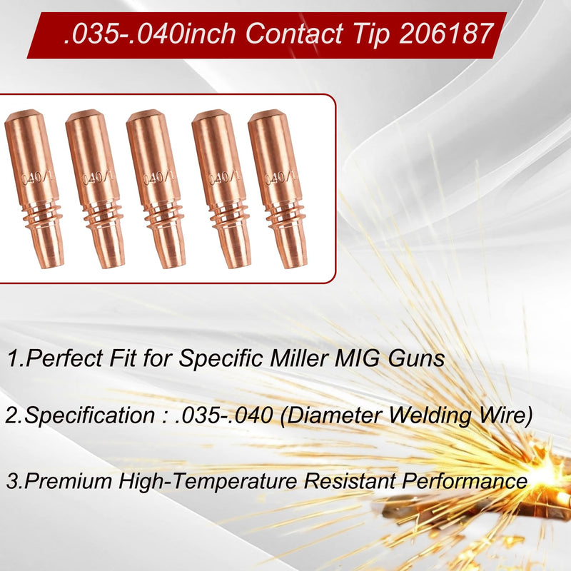 50PK 206187 .040" - .035AL Welding Contact Tips for Spool Spoolmatic 15A 30A Pro Spool Gun & XR Series & Roughneck C-Series Welding Gun, Welding Tips, High-Temperature Resistant 50