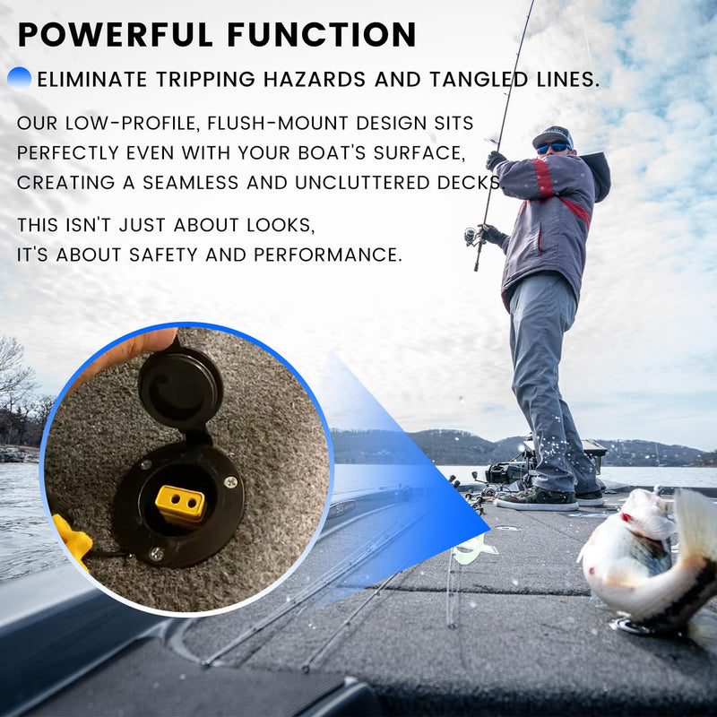 1903012 Flush Mount Power Port Hide Exposed Wires from Boat Deck, Replacement for Cannon Flush Mount Power Port, Black