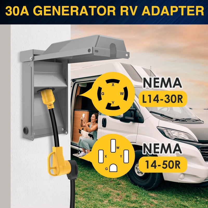 30 Amp RV Generator Adapter Cord, NEMA L14-30R Twist Lock Female to 14-50R Female with Grip Handle, 10AWG, 1.5FT, Heavy-Duty 4C STW Extension for RV, Camper, Trailer, and EV Charger
