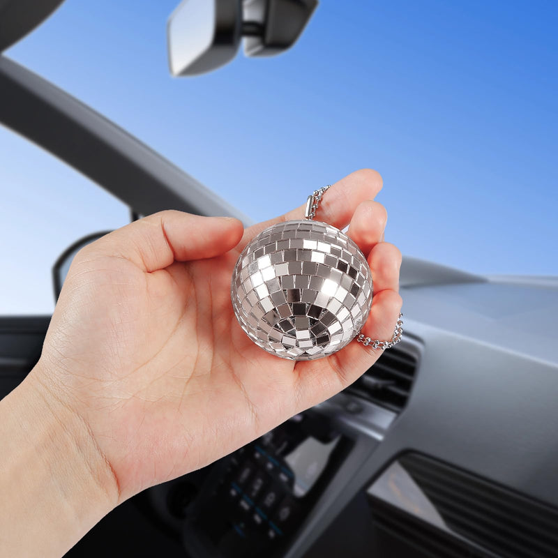 Disco Ball Car Accessory,Mirror Disco Ball Hanging,Car Disco Ball,Disco Car Charm, Rear View Mirror Hanging Accessories (Silver(1.9inch)) Silver(1.9inch)
