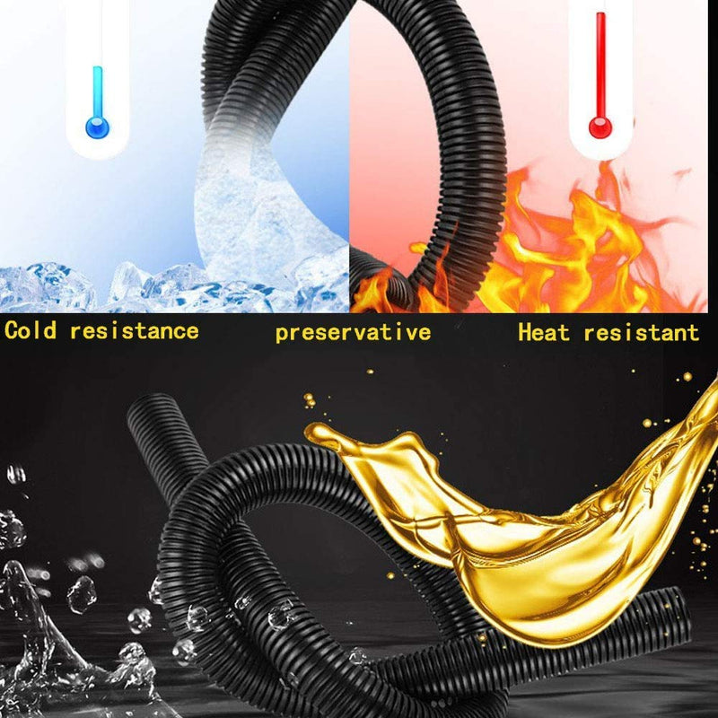 YXQ 10Ft 1/2inch ID Corrugated Tubing Not-Split Flexible Bellows Tube Pipe Preservative for Electric Conduit Liquid Black PE Plastic 3.05M Length 12mm ID.