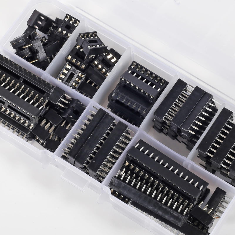 66 Pieces 2.54 mm Pitch DIP IC Sockets Adaptor Assortment Kit 6 8 14 16 18 20 24 28 Pin 66 Pieces